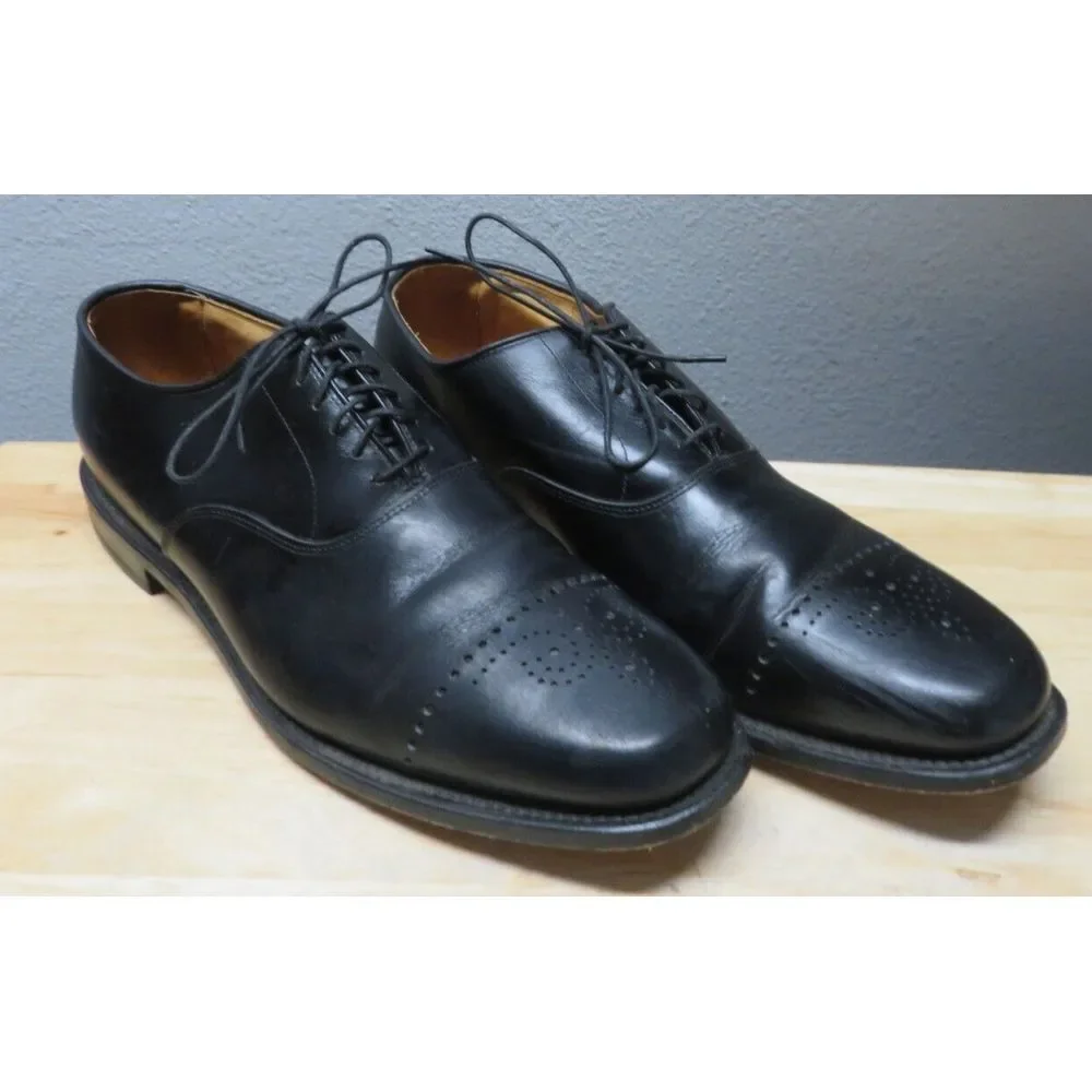 Allen Edmonds Dryden Oxford Dress Shoes Mens 11 C Black Leather‎ Medallion Toe